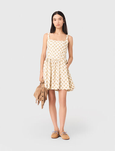 Short flared patterned dress : Dresses color Yellow Small Flowers Print