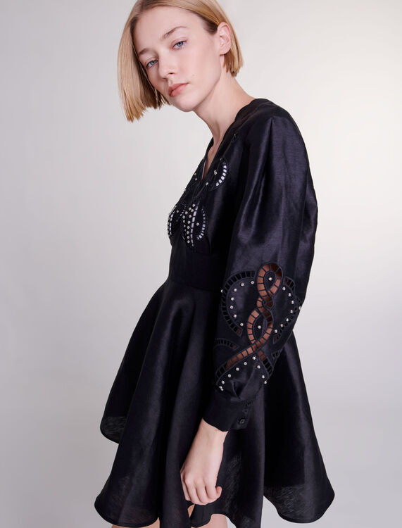 Short embroidered linen dress - Dresses - MAJE