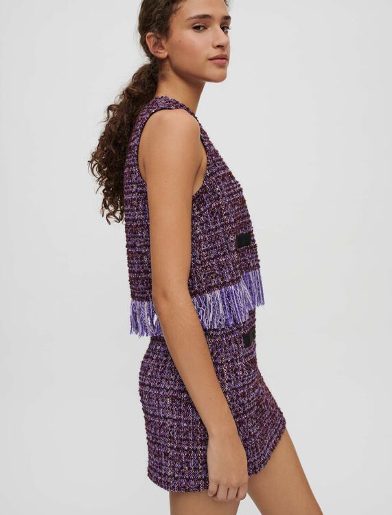 Purple tweed sleeveless fringed top : Tops color Purple