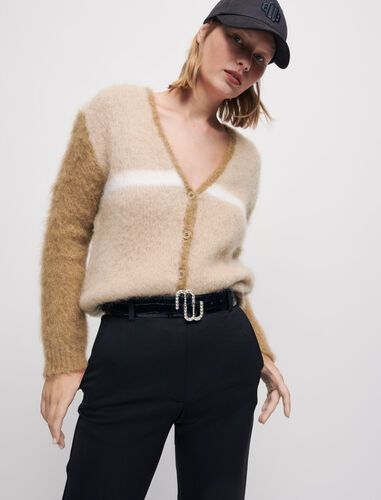 Brushed mohair cardigan : Sweaters & Cardigans color Camel