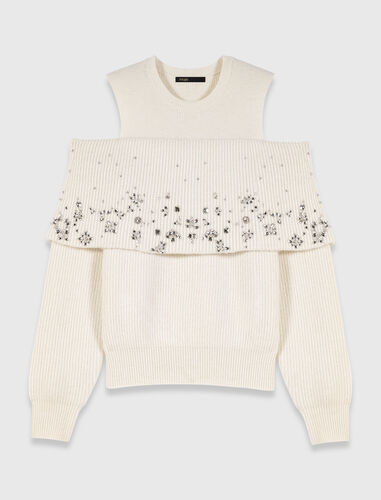 Off-the-shoulder jumper with jewellery : Sweaters & Cardigans color Ecru