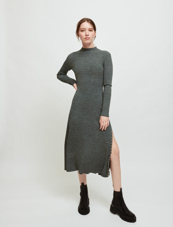 Knitted slit dress with piercings : Dresses color 