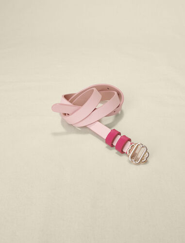 Leather belt with double buckle : Other Accessories color Pink