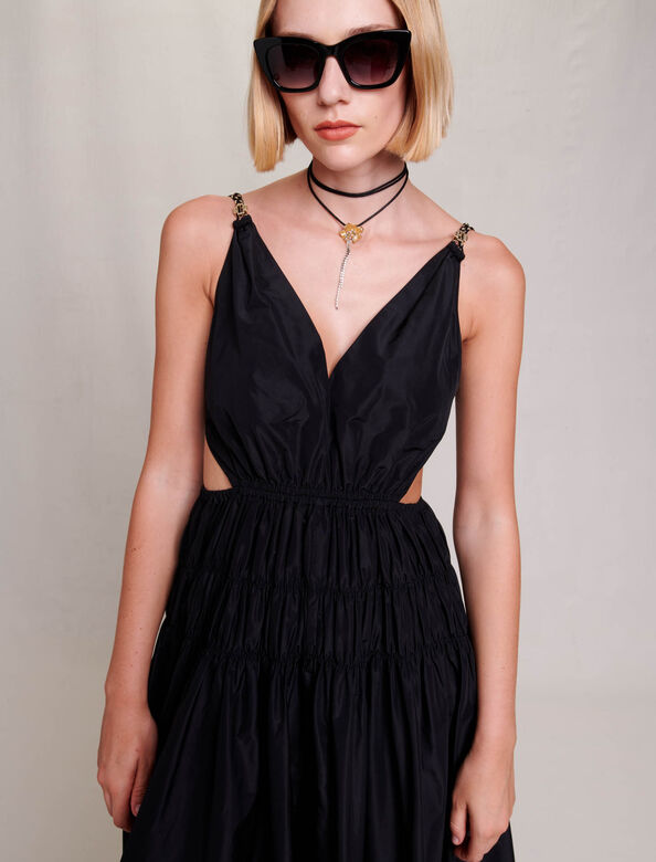 Taffeta dress with cut-out at the waist : Dresses color Black