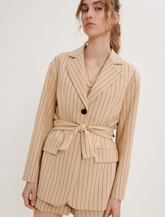 Belted striped jacket - Coats & Jackets - MAJE