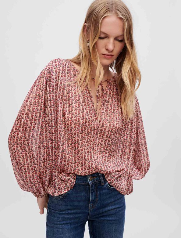 Flowing top with mini floral print : View All color 