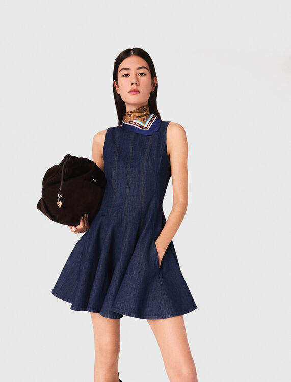 Short denim dress with ruffles - Dresses - MAJE