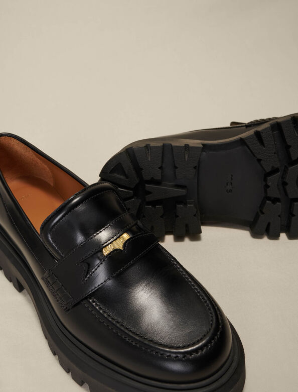 Leather platform loafers : Shoes color Black