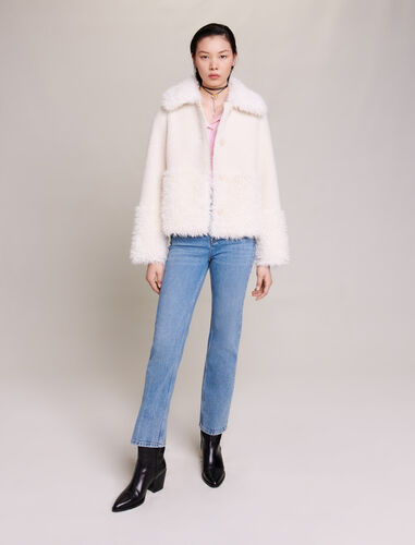 Short fake fur coat : Coats color Ecru