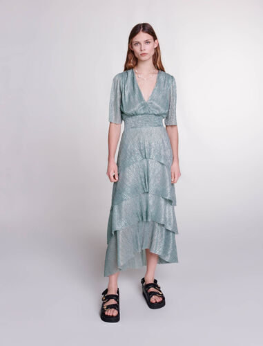 Stretch lurex ruffled dress : Dresses color SILVER GREEN