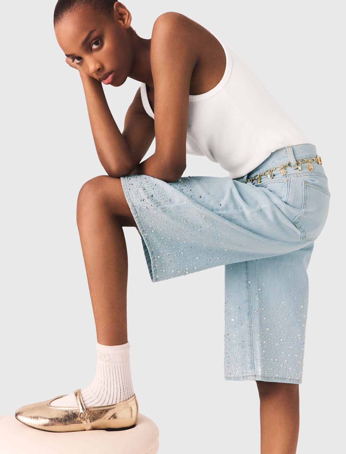 Rhinestone Bermuda shorts - Skirts & Shorts - MAJE