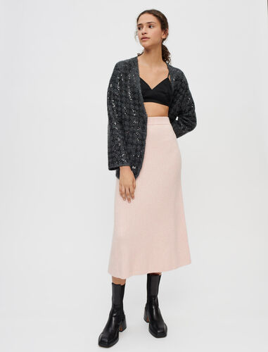 Midi skirt in stretch ribbed knit : Skirts & Shorts color Pale Pink