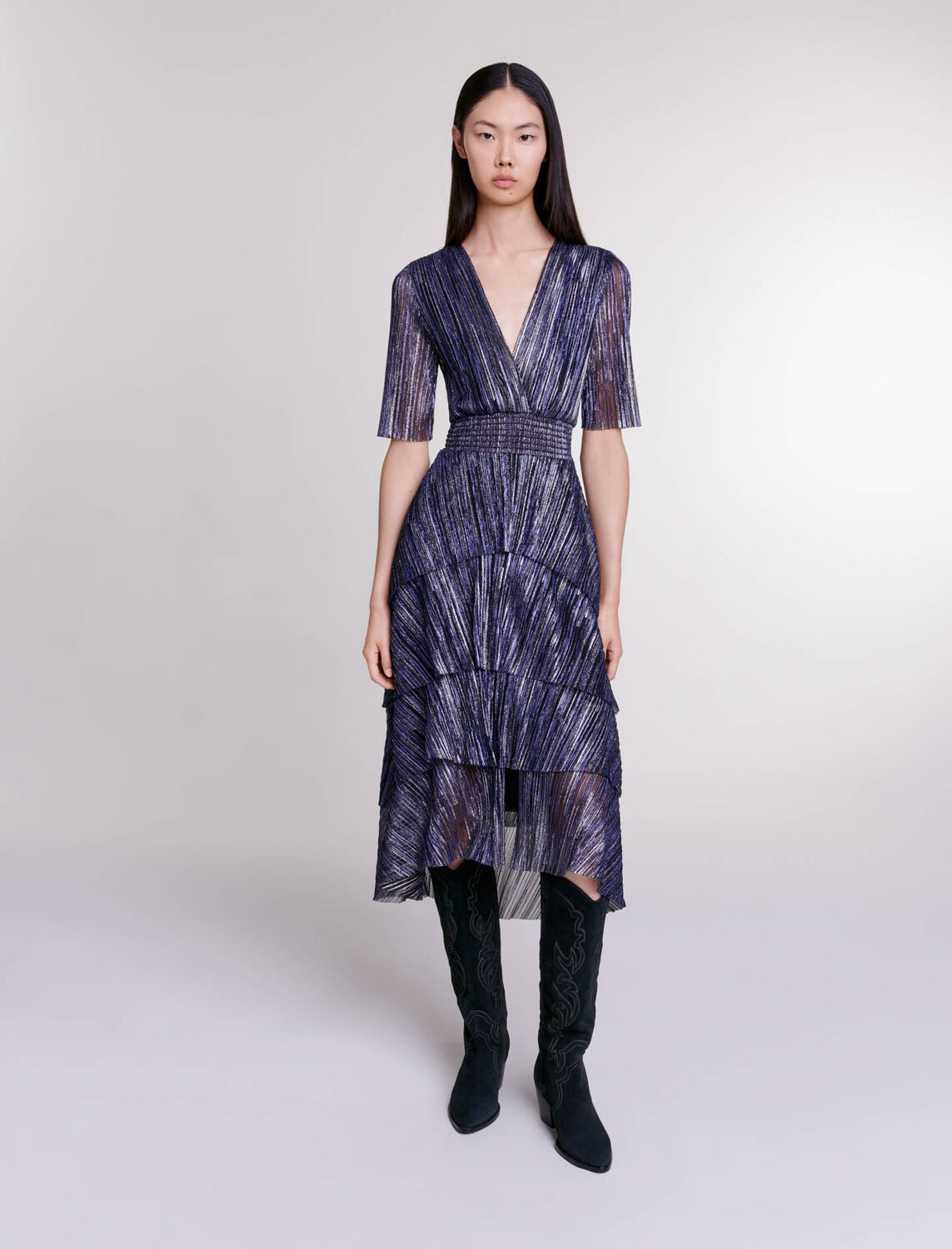 Full lamé dress with ruffles - 30% Off - MAJE