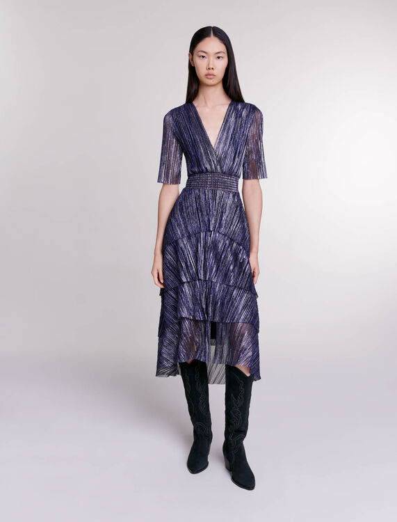 Full lamé dress with ruffles : 30% Off color Navy