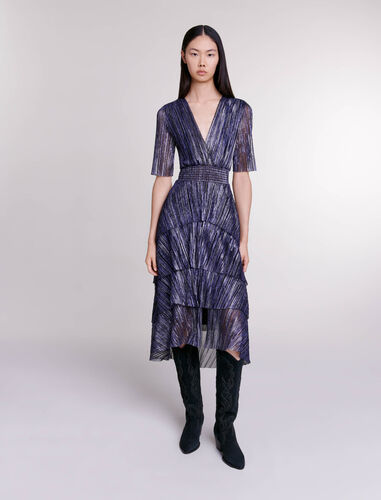 Full lamé dress with ruffles : Dresses color Navy