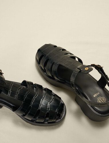 Leather lug-sole sandals : Sling-Back & Sandals color Black
