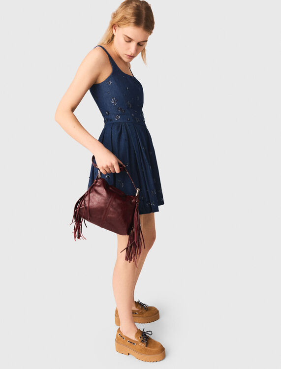 Flared embroidered denim dress - Dresses - MAJE