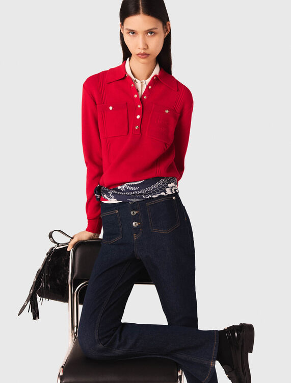 Polo collar jumper with embroidery - Sweaters & Cardigans - MAJE
