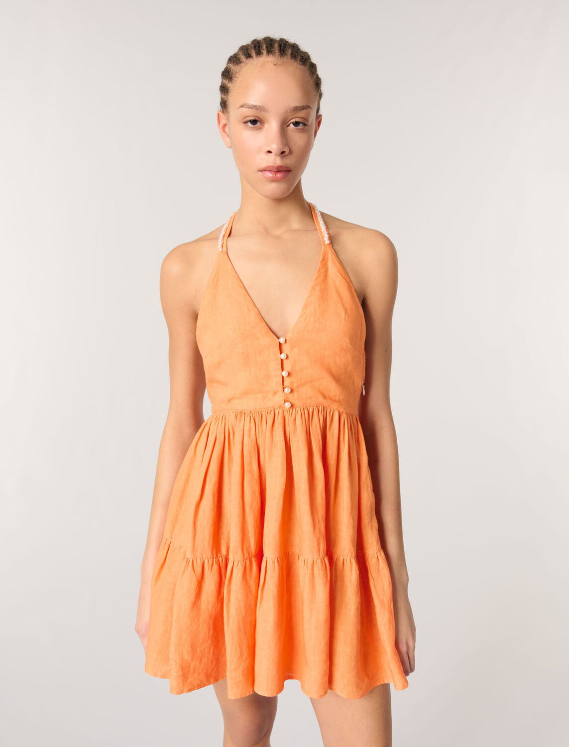 Short linen dress : Dresses color Orange