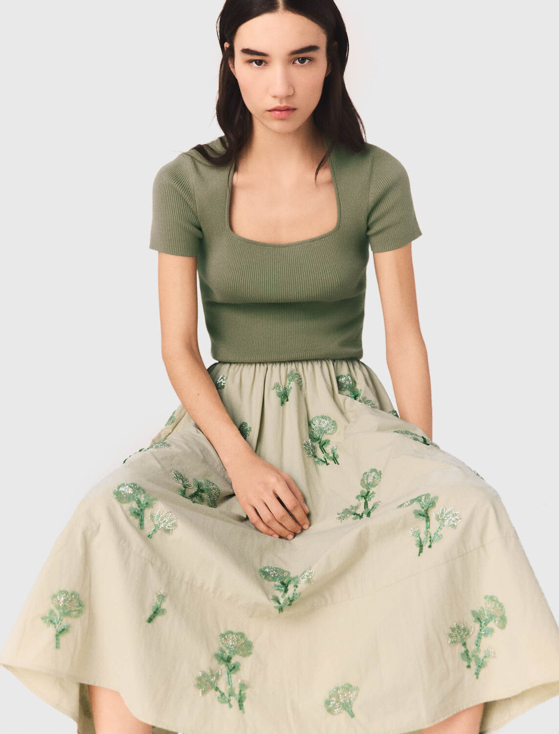 Embroidered technical skirt : Skirts & Shorts color Beige