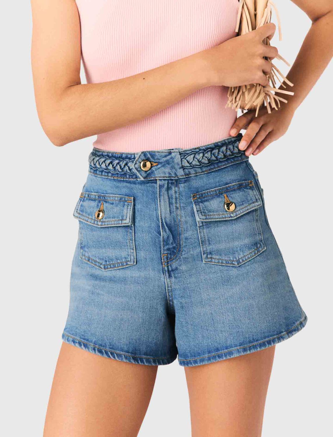 Braided denim shorts : Skirts & Shorts color Blue