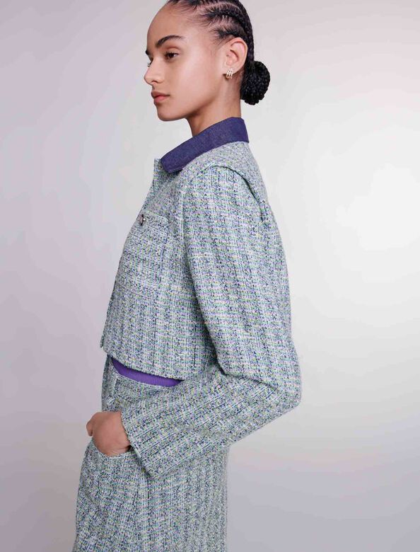 Contrast tweed cropped jacket : Coats & Jackets color Multi-Coloured