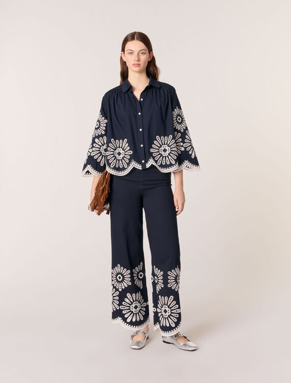 Cropped shirt with crochet detail : Shirts color Navy