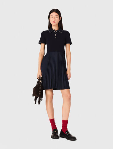 Short pleated polo collar dress : Dresses color Navy