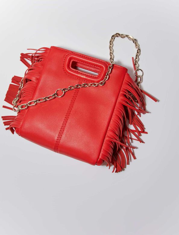 Leather mini M bag with chain : Bags color Red