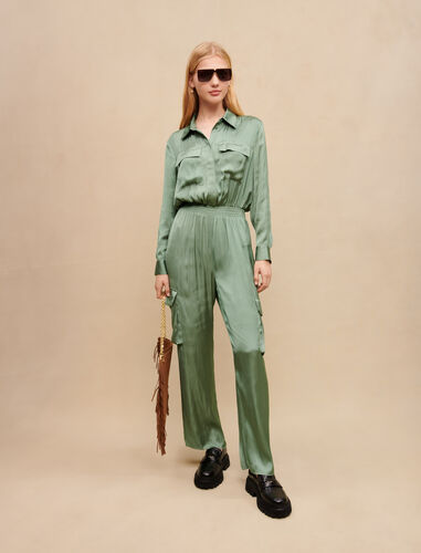 Satiny jumpsuit : Jumpshort & Jumpsuits color Green