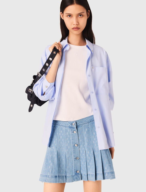 Rhinestone pleated denim skirt - Skirts & Shorts - MAJE