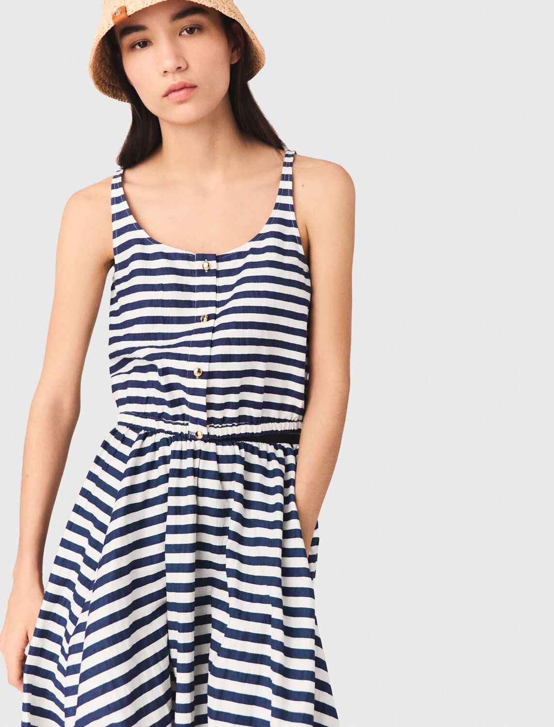 Linen-blend top : Tops color White/Blue