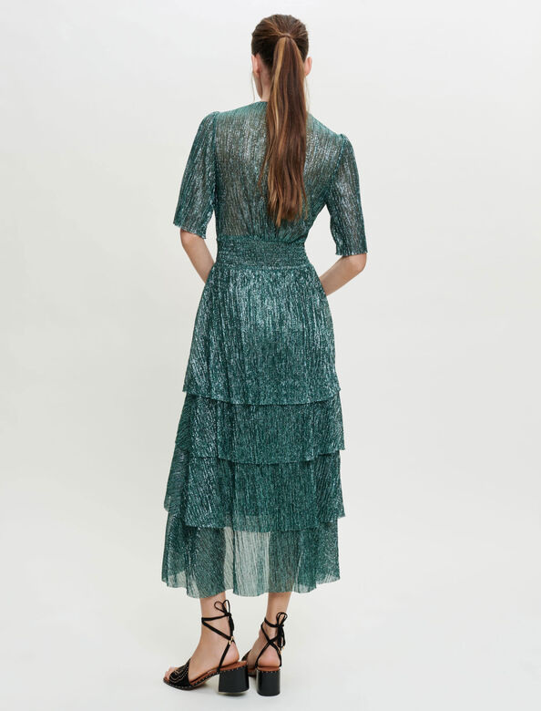Stretch lurex fabric dress with ruffles : Dresses color Green