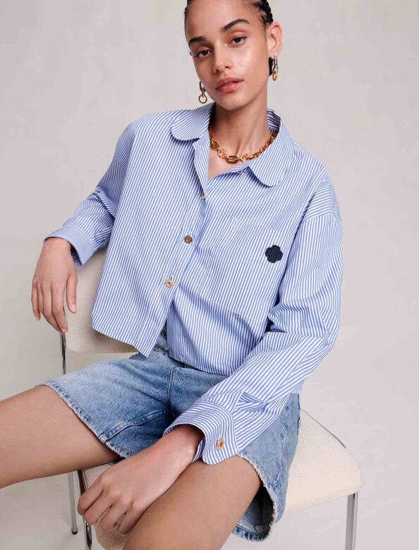 Cropped striped shirt : Shirts color Blue