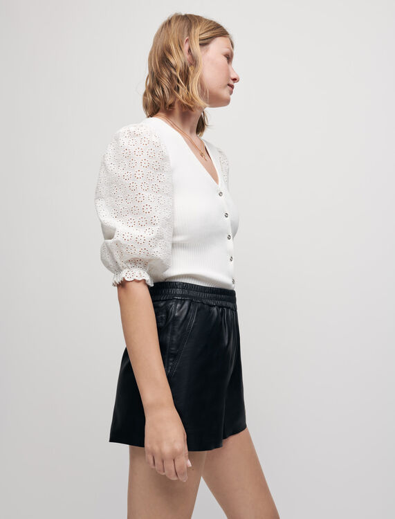 Elasticated lambskin leather shorts - Skirts & Shorts - MAJE