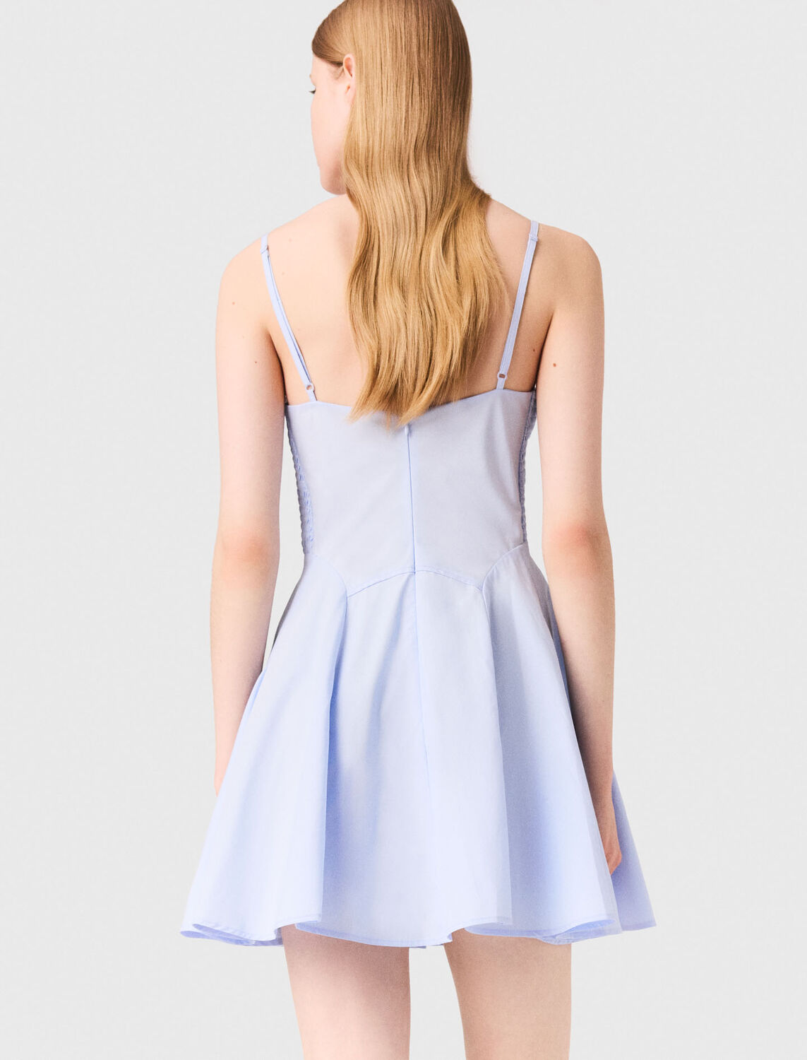 Short cotton flared dress : Dresses color Light Blue