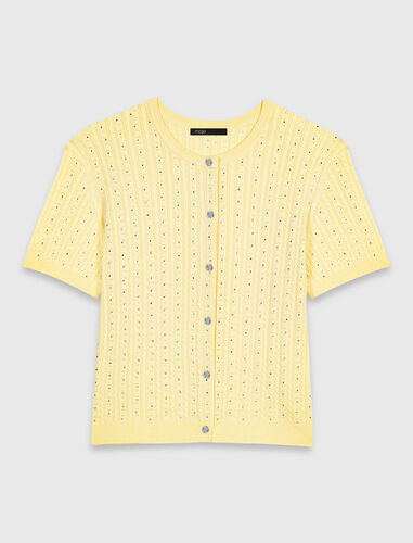 Cardigan with rhinestone neck : Sweaters & Cardigans color Yellow