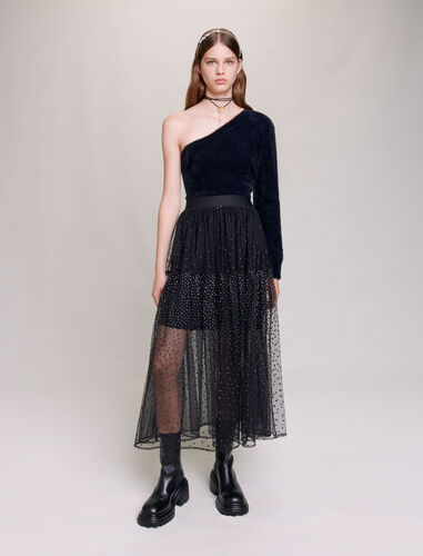 Glittery spotted long tulle skirt : Skirts & Shorts color Black