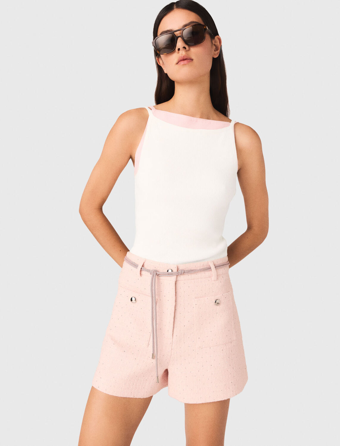 High straight-neck top : Tops color Pink