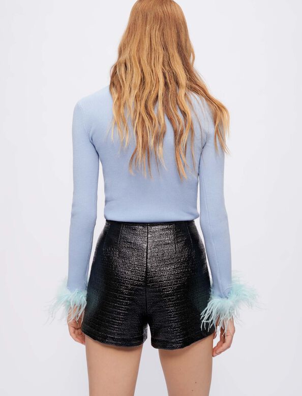 Turtleneck pullover with feathered cuffs : Sweaters & Cardigans color Light Blue