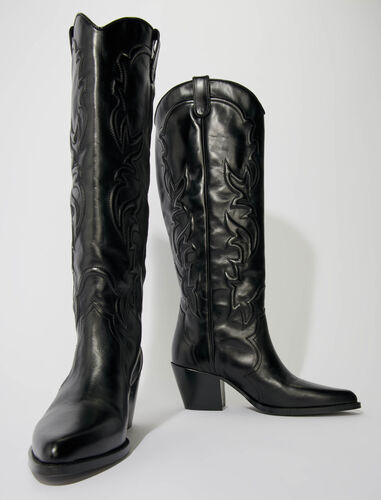 Western leather boots : Booties & Boots color Black