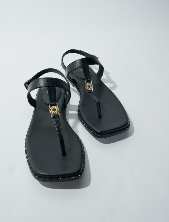 Flat leather strap sandals -  - MAJE