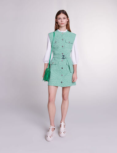 Dual-material tweed dress : View All color Green