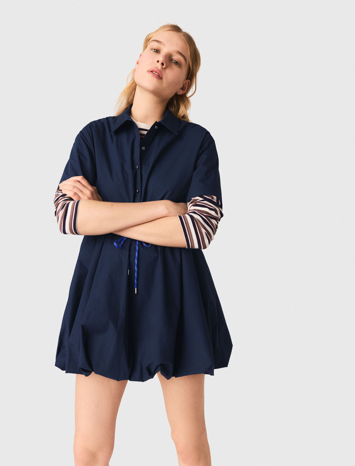 Short-sleeved cotton bubble dress : Dresses color Navy