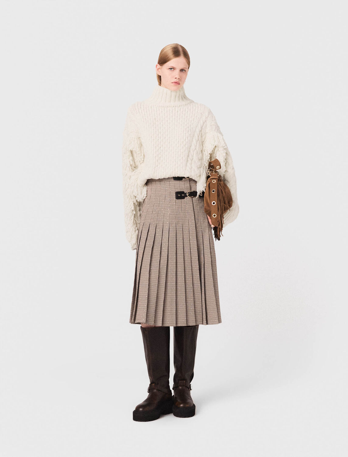 Pleated checked midi skirt - Skirts & Shorts - MAJE