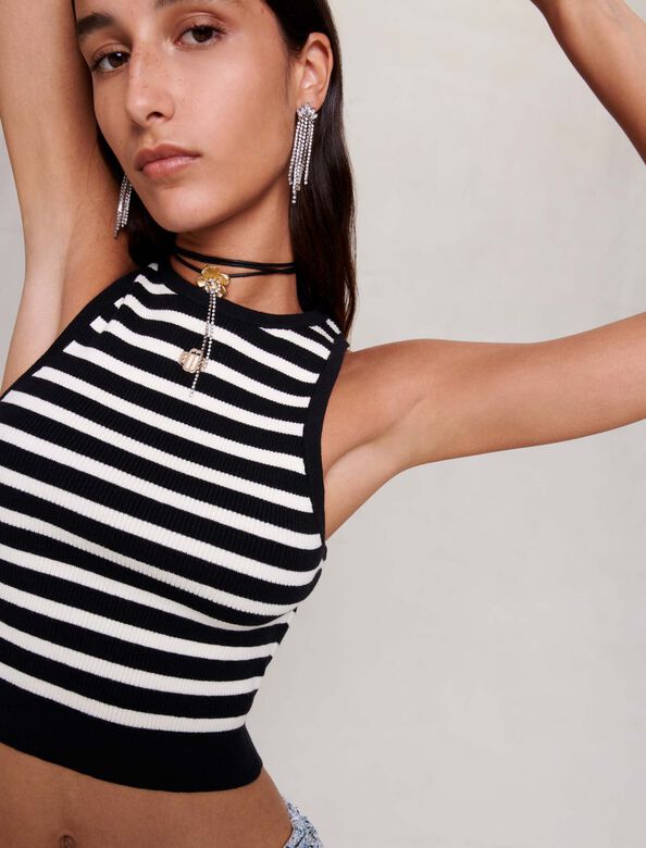 Striped crop top : View All color Black/Ecru