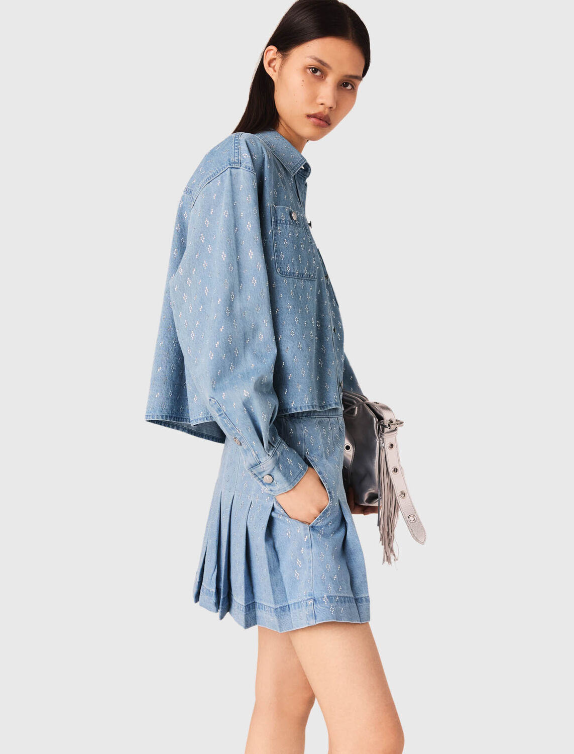 Short rhinestone denim shirt - Shirts - MAJE