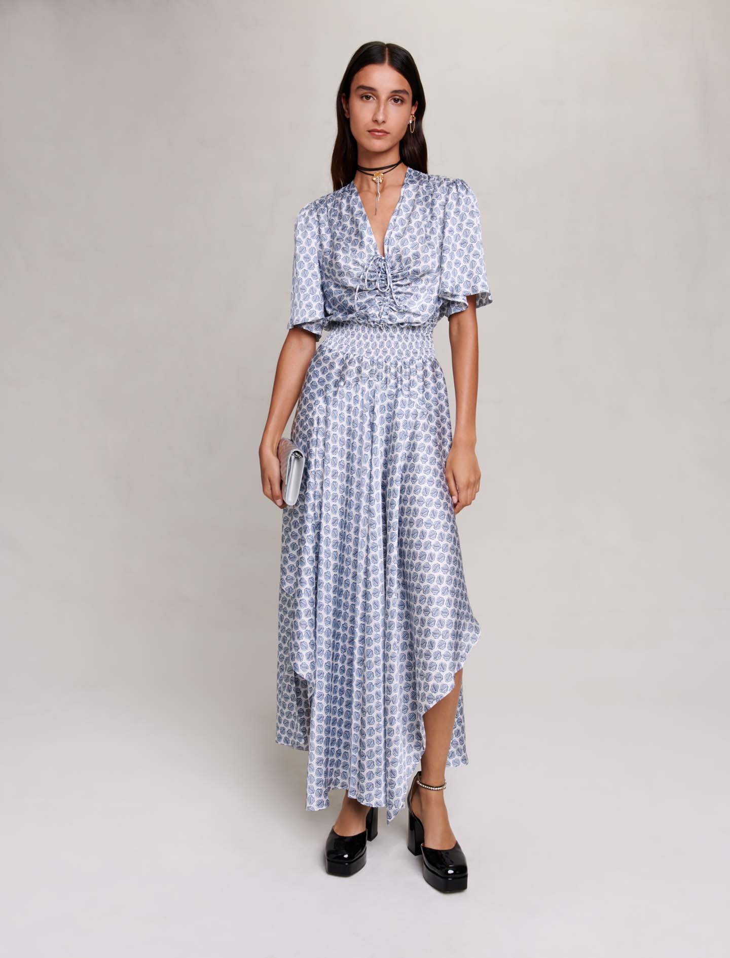 Long asymmetric satin dress - Dresses - MAJE