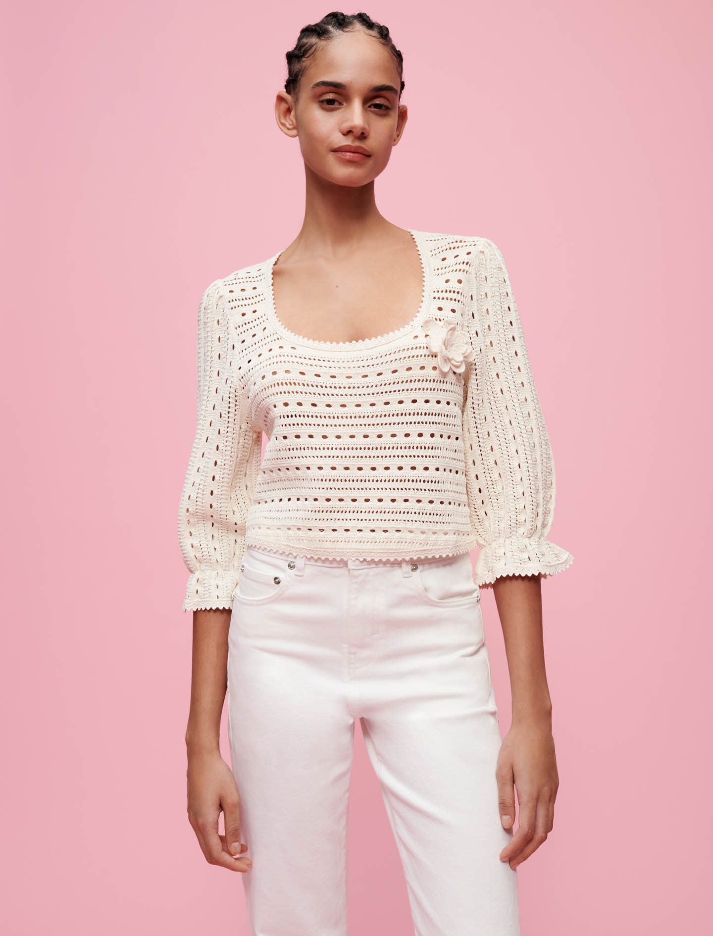 Pointelle jumper with rick-rack details - Tops - MAJE